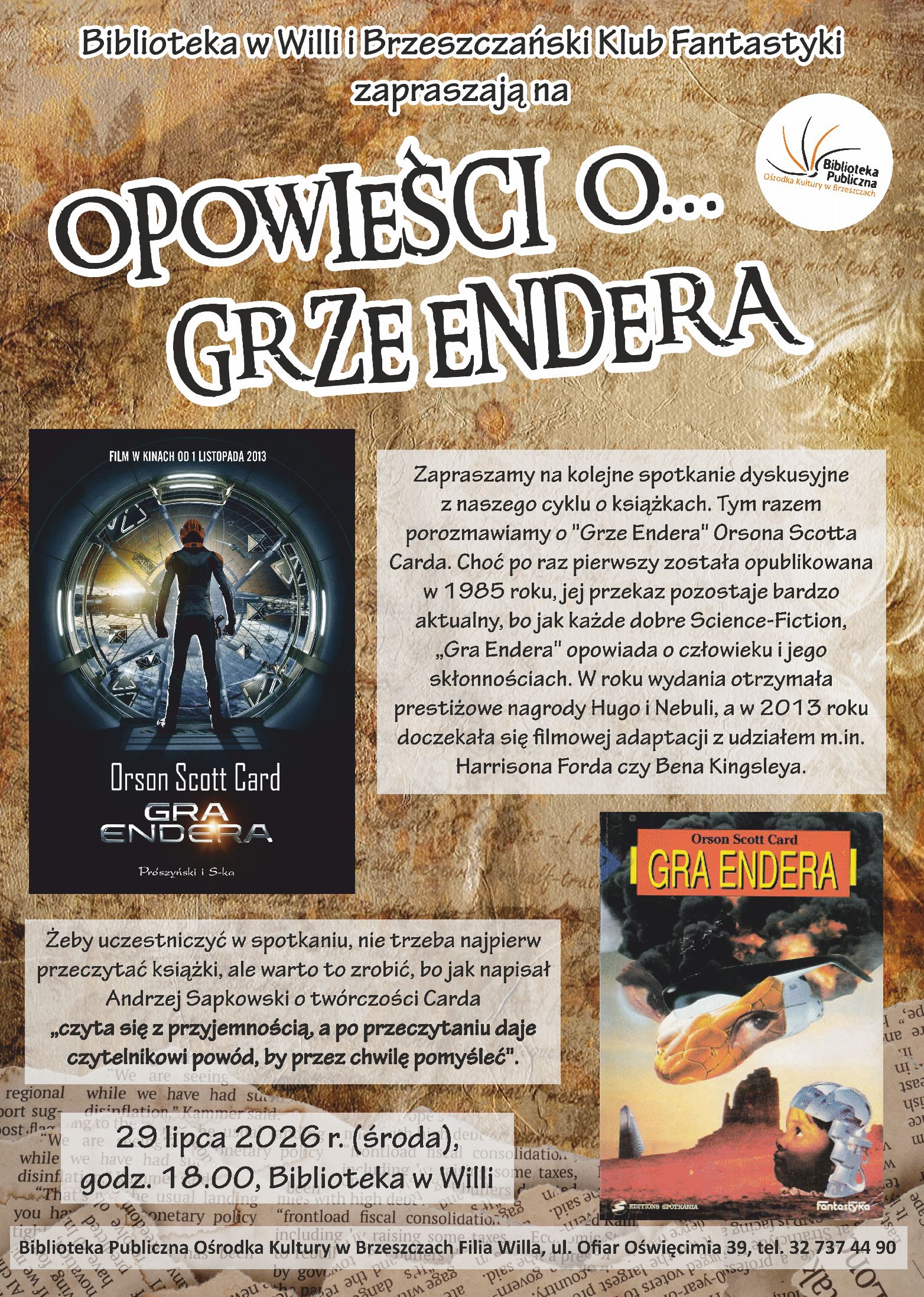 plakat z&nbsp;informacjami dotyczącymi spotkania: godzina, data, opis