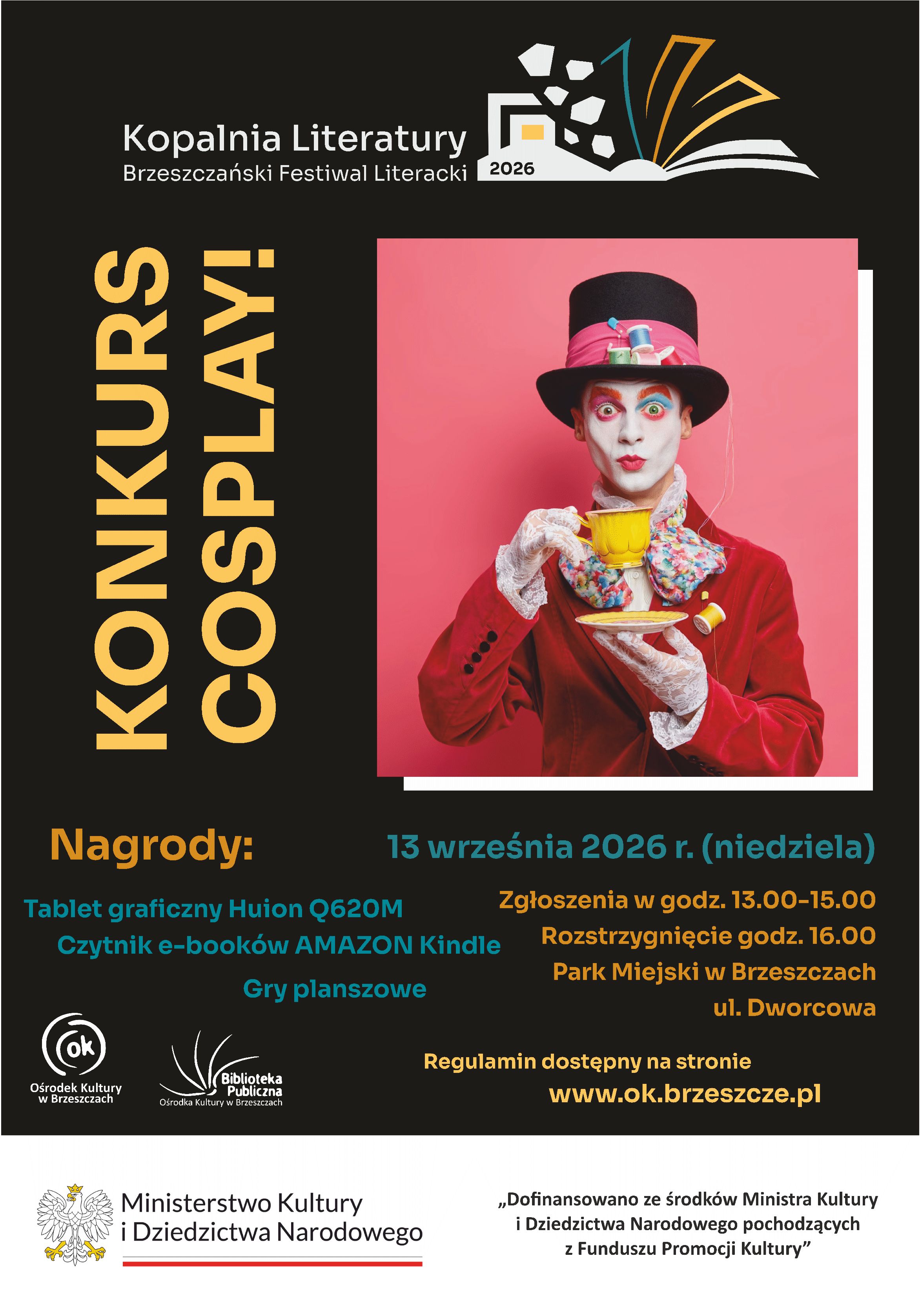 plakat z&nbsp;grafiką dotyczącą konkursu cosplay, informacje dotyczące konkursu