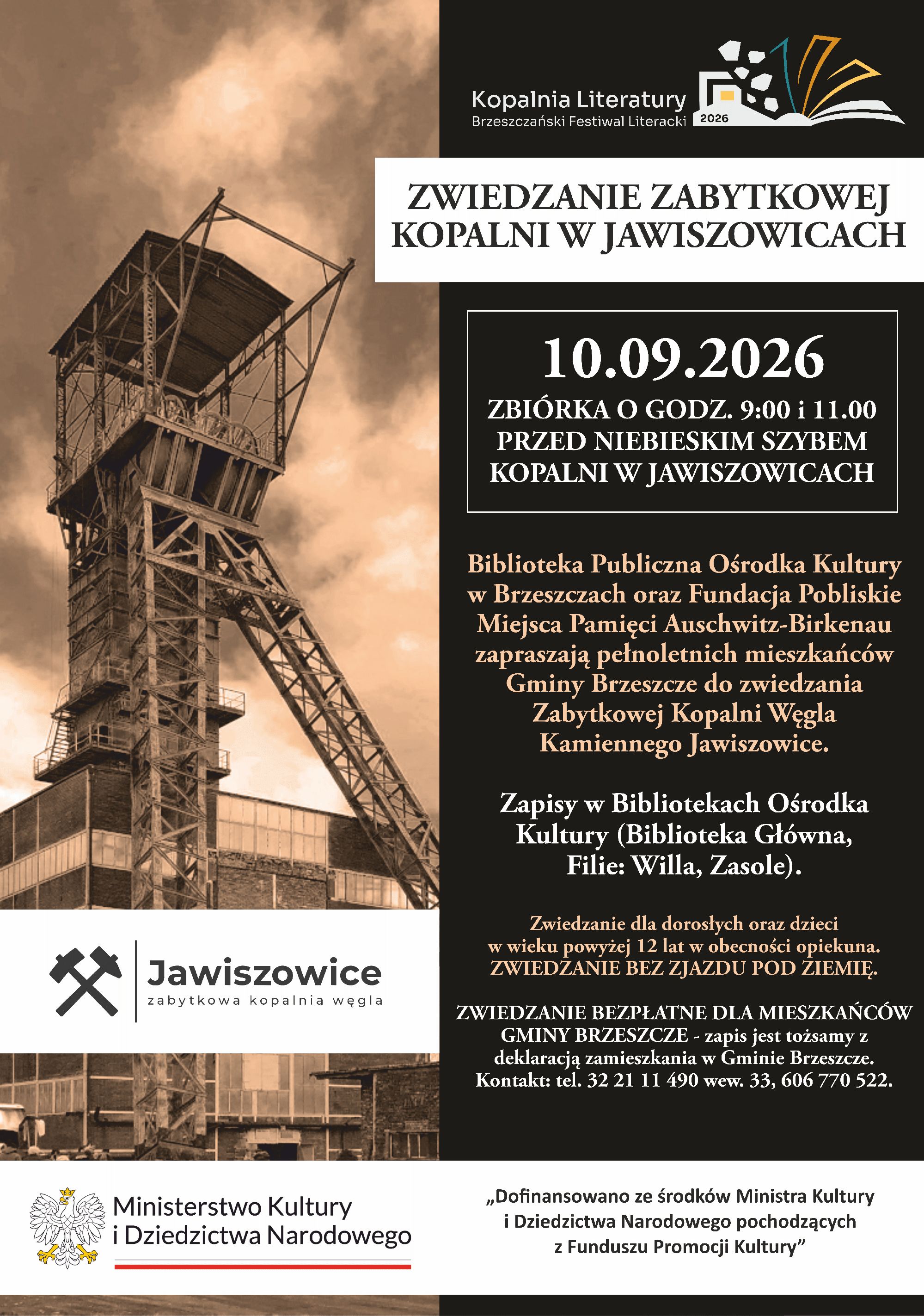 plakat z&nbsp;info dotyczącym zwiedzania kopalni w&nbsp;jawiszowicach