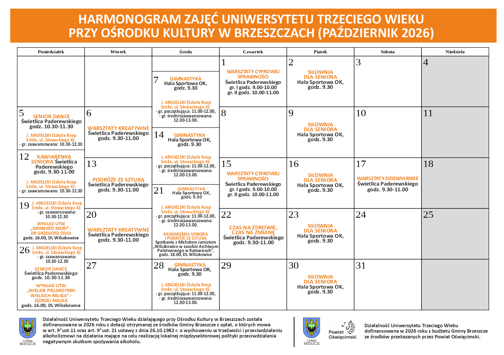 Harmonogram zajęć w&nbsp;formie graficznej