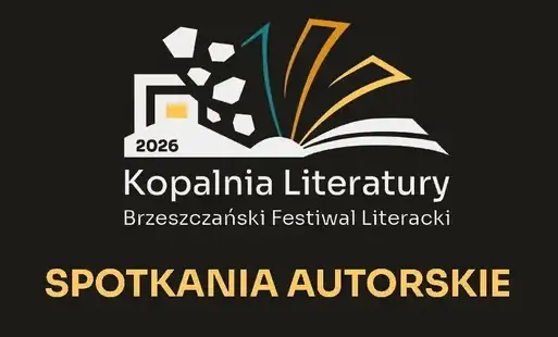 plakat z informacjami dotyczącymi spotkań autorskich, daty, godziny, miejsca, grafiki z autorami 